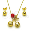 Oro Laminado Earring and Pendant Adult Set, Gold Filled Style Cherry and Ball Design, Polished, Golden Finish, 10.417.0021