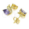 Oro Laminado Stud Earring, Gold Filled Style Swan Design, with Amethyst Cubic Zirconia, Polished, Golden Finish, 02.387.0031.2