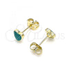 Oro Laminado Stud Earring, Gold Filled Style Heart Design, Green Enamel Finish, Golden Finish, 02.213.0292.3