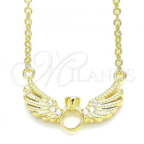 Sterling Silver Pendant Necklace, with White Cubic Zirconia and White Crystal, Polished, Golden Finish, 04.336.0005.2.16