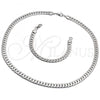 Stainless Steel Necklace and Bracelet, Pave Cuban Design, Diamond Cutting Finish,, 06.278.0010