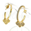 Oro Laminado Stud Earring, Gold Filled Style Heart Design, with White Micro Pave, Polished, Golden Finish, 02.341.0111