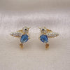 Oro Laminado Stud Earring, Gold Filled Style Bird Design, with Sapphire Blue Cubic Zirconia and White Micro Pave, Polished, Golden Finish, 02.210.0404.6