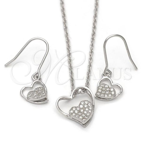 Sterling Silver Earring and Pendant Adult Set, Heart Design, with White Cubic Zirconia, Rhodium Finish, 10.174.0095.18