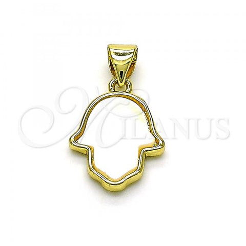Oro Laminado Fancy Pendant, Gold Filled Style Hand of God Design, with White Mother of Pearl, Polished, Golden Finish, 05.341.0058