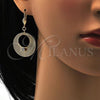 Oro Laminado Dangle Earring, Gold Filled Style with White Crystal, Diamond Cutting Finish, Golden Finish, 60.012