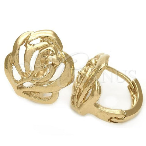 Oro Laminado Huggie Hoop, Gold Filled Style Flower Design, Polished, Golden Finish, 02.63.2565