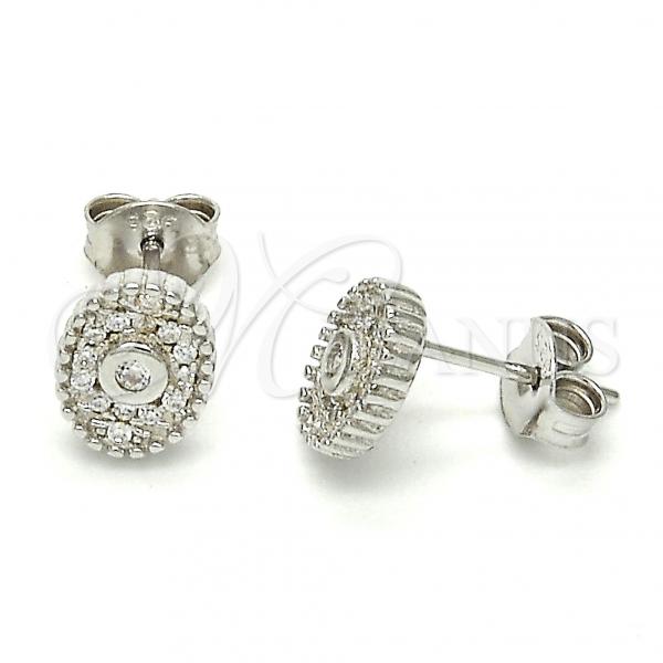 Sterling Silver Stud Earring, with White Cubic Zirconia and White Crystal, Polished, Rhodium Finish, 02.186.0029