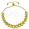 Oro Laminado Adjustable Bolo Bracelet, Gold Filled Style Ball and Disco Design, with White Cubic Zirconia, Diamond Cutting Finish, Golden Finish, 03.368.0095.11