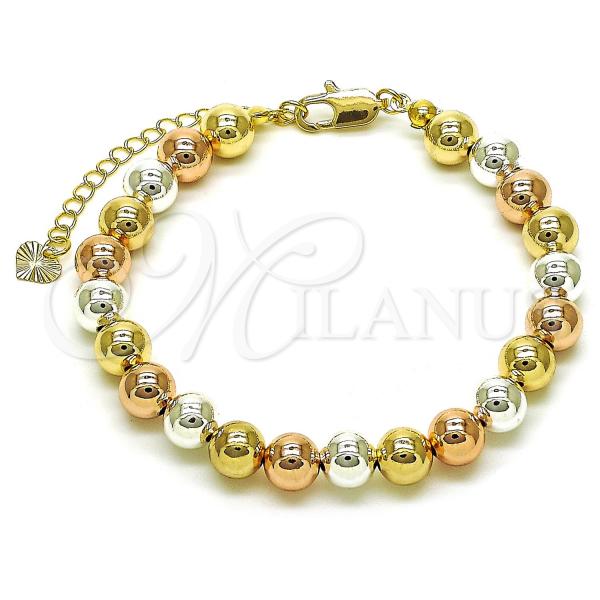 Oro Laminado Fancy Bracelet, Gold Filled Style Ball and Hollow Design, Polished, Tricolor, 03.253.0100.2.07