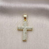 Oro Laminado Religious Pendant, Gold Filled Style Cross Design, with White Micro Pave, Polished, Golden Finish, 05.102.0048