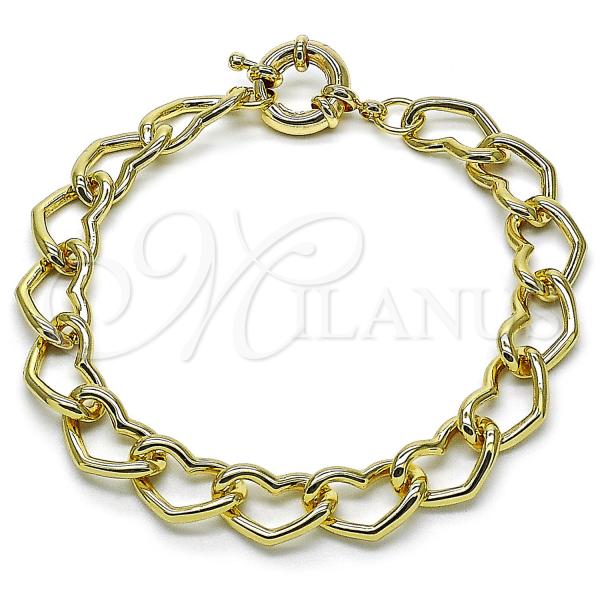 Oro Laminado Fancy Bracelet, Gold Filled Style Heart Design, Polished, Golden Finish, 03.429.0016.08