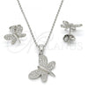 Sterling Silver Earring and Pendant Adult Set, Dragon-Fly Design, with White Micro Pave, Polished, Rhodium Finish, 10.275.0012