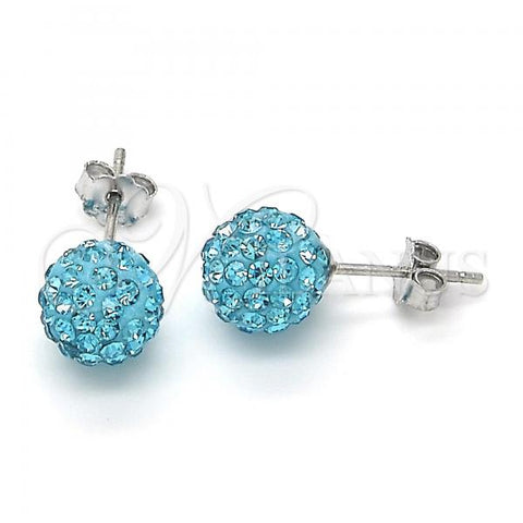Sterling Silver Stud Earring, with Aqua Blue Crystal, Polished, Rhodium Finish, 02.332.0042.7