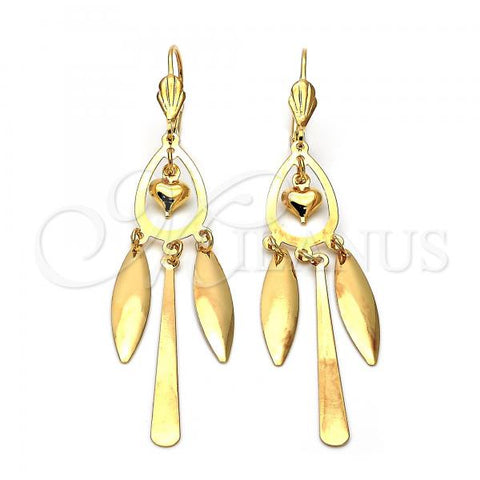 Oro Laminado Chandelier Earring, Gold Filled Style Heart and Teardrop Design, Polished, Golden Finish, 02.63.0611