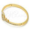 Gold Tone Individual Bangle, Heart and key Design, with White Crystal, Polished, Golden Finish, 07.252.0022.04.GT (04 MM Thickness, One size fits all)