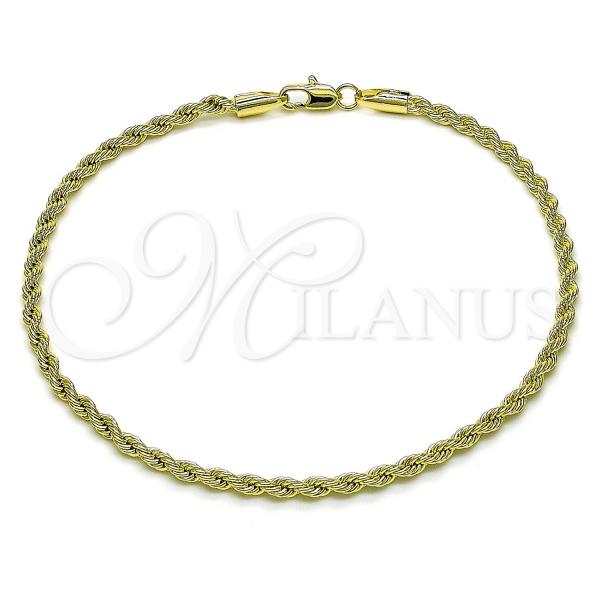 Oro Laminado Basic Anklet, Gold Filled Style Rope and Twist Design, Polished, Golden Finish, 5.222.035.10