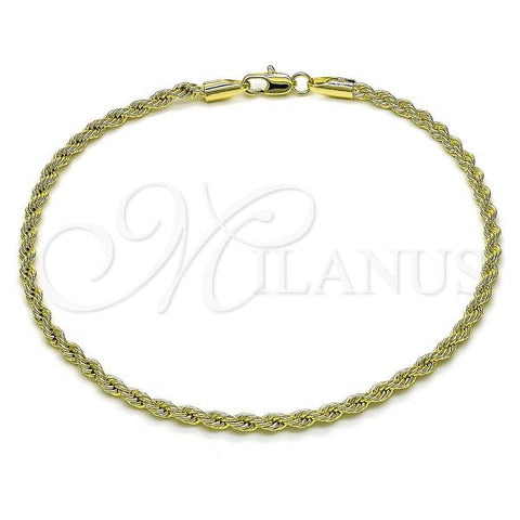 Oro Laminado Basic Anklet, Gold Filled Style Rope and Twist Design, Polished, Golden Finish, 5.222.035.10