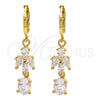 Oro Laminado Long Earring, Gold Filled Style Teardrop Design, with White Cubic Zirconia, Polished, Golden Finish, 02.221.0021