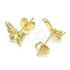 Oro Laminado Stud Earring, Gold Filled Style Butterfly Design, with White Micro Pave, Polished, Golden Finish, 02.94.0123