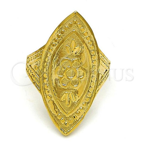 Oro Laminado Elegant Ring, Gold Filled Style Flower and Leaf Design, Diamond Cutting Finish, Golden Finish, 01.118.0033.08 (Size 8)