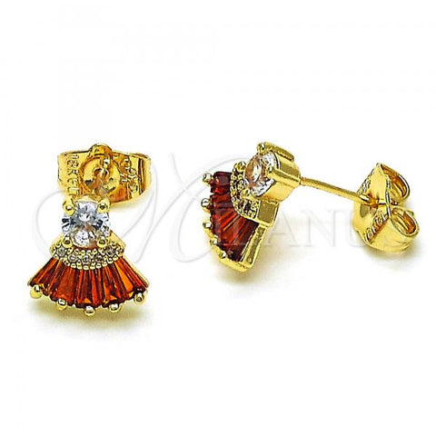 Oro Laminado Stud Earring, Gold Filled Style with Garnet and White Cubic Zirconia, Polished, Golden Finish, 02.310.0022.1