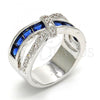 Rhodium Plated Multi Stone Ring, with Sapphire Blue and White Cubic Zirconia, Polished, Rhodium Finish, 01.210.0045.5.09 (Size 9)