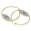 Oro Laminado Large Hoop, Gold Filled Style Evil Eye Design, with White Crystal, Blue Enamel Finish, Golden Finish, 02.380.0074.50