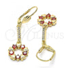 Oro Laminado Long Earring, Gold Filled Style Heart Design, with Garnet and White Cubic Zirconia, Polished, Golden Finish, 02.210.0196.2