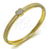 Oro Laminado Individual Bangle, Gold Filled Style Heart Design, with White Cubic Zirconia, Polished, Golden Finish, 07.60.0005.04