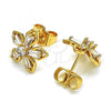 Oro Laminado Stud Earring, Gold Filled Style Flower Design, with White Cubic Zirconia, Polished, Golden Finish, 02.387.0088