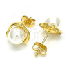 Oro Laminado Stud Earring, Gold Filled Style Ball Design, with Ivory Pearl, Polished, Golden Finish, 02.342.0051