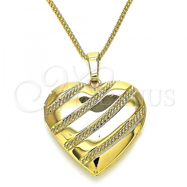 Oro Laminado Pendant Necklace, Gold Filled Style Heart Design, Polished, Golden Finish, 04.117.0006.20