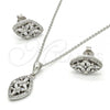 Sterling Silver Earring and Pendant Adult Set, Flower Design, with White Cubic Zirconia, Polished, Rhodium Finish, 10.175.0026