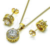 Oro Laminado Earring and Pendant Adult Set, Gold Filled Style with White Cubic Zirconia and White Micro Pave, Polished, Golden Finish, 10.342.0090