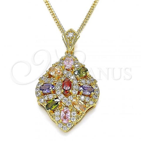 Oro Laminado Pendant Necklace, Gold Filled Style with Multicolor Cubic Zirconia and White Micro Pave, Polished, Golden Finish, 04.346.0018.1.20