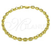 Oro Laminado Fancy Anklet, Gold Filled Style Puff Mariner Design, Polished, Golden Finish, 03.213.0234.10