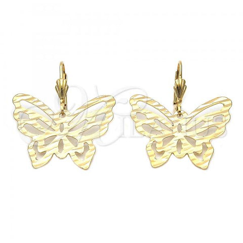 Oro Laminado Dangle Earring, Gold Filled Style Butterfly Design, Diamond Cutting Finish, Golden Finish, 5.106.011