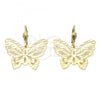 Oro Laminado Dangle Earring, Gold Filled Style Butterfly Design, Diamond Cutting Finish, Golden Finish, 5.106.011