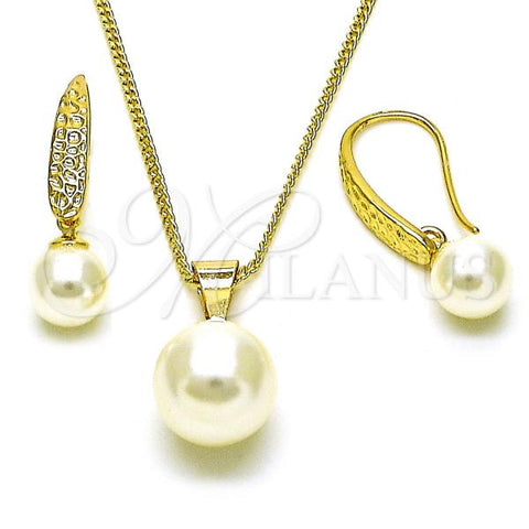 Oro Laminado Earring and Pendant Adult Set, Gold Filled Style Ball Design, with Ivory Pearl, Polished, Golden Finish, 10.195.0067