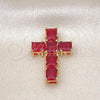 Oro Laminado Religious Pendant, Gold Filled Style Cross Design, with Garnet Cubic Zirconia, Polished, Golden Finish, 05.341.0100.2