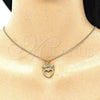 Oro Laminado Pendant Necklace, Gold Filled Style Heart and Mom Design, with White Micro Pave, Polished, Golden Finish, 04.313.0036.20
