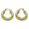 Oro Laminado Small Hoop, Gold Filled Style Hollow Design, Diamond Cutting Finish, Tricolor, 02.213.0311.1.25