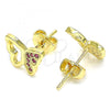 Oro Laminado Stud Earring, Gold Filled Style Butterfly Design, with Ruby Micro Pave, Polished, Golden Finish, 02.156.0466.1