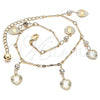 Oro Laminado Charm Anklet , Gold Filled Style Heart and Rattle Charm Design, with White Crystal, Polished, Golden Finish, 03.213.0107.10