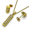 Oro Laminado Earring and Pendant Adult Set, Gold Filled Style with White Micro Pave, Polished, Golden Finish, 10.342.0089