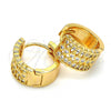 Oro Laminado Huggie Hoop, Gold Filled Style with White Micro Pave, Polished, Golden Finish, 02.304.0009.15