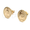 Oro Laminado Stud Earring, Gold Filled Style Altagracia and Virgen Maria Design, Polished, Golden Finish, 02.58.0027