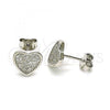 Sterling Silver Stud Earring, Heart Design, with White Cubic Zirconia, Polished, Rhodium Finish, 02.369.0014