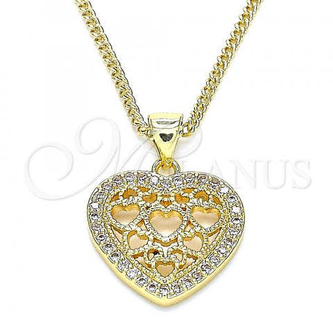 Oro Laminado Pendant Necklace, Gold Filled Style Heart Design, with White Micro Pave, Polished, Golden Finish, 04.156.0362.20